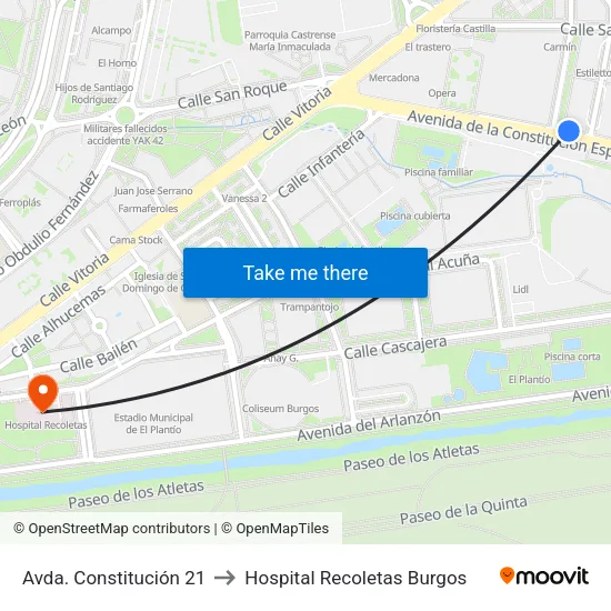 Avda. Constitución 21 to Hospital Recoletas Burgos map