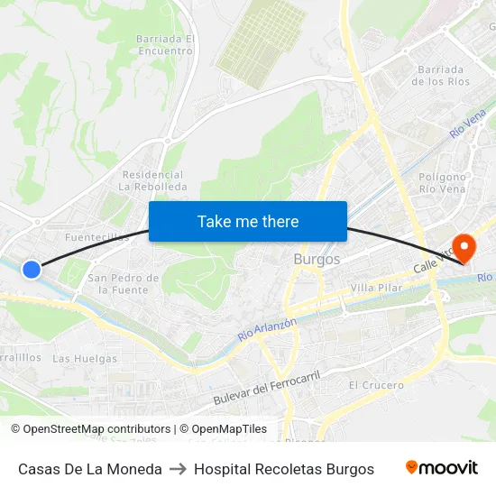 Casas De La Moneda to Hospital Recoletas Burgos map