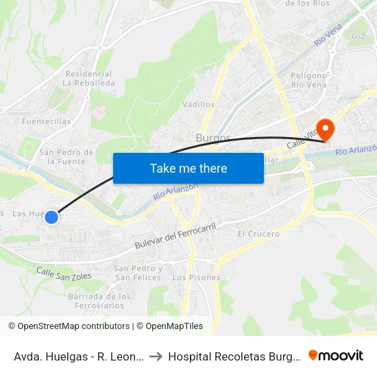 Avda.  Huelgas - R. Leonor to Hospital Recoletas Burgos map