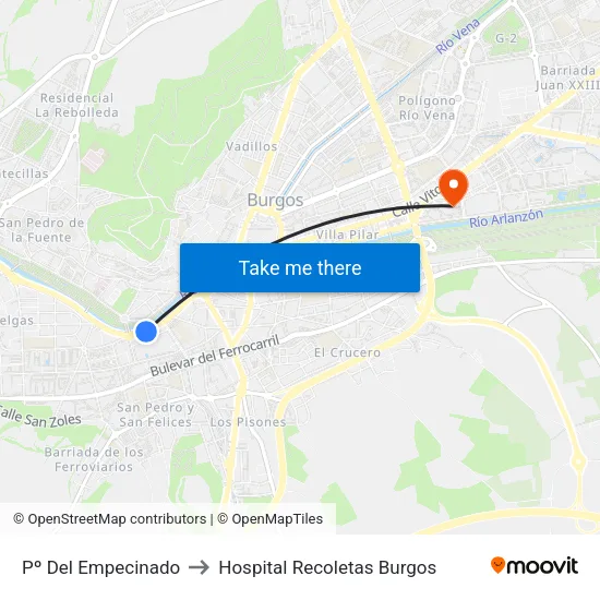 Pº Del Empecinado to Hospital Recoletas Burgos map