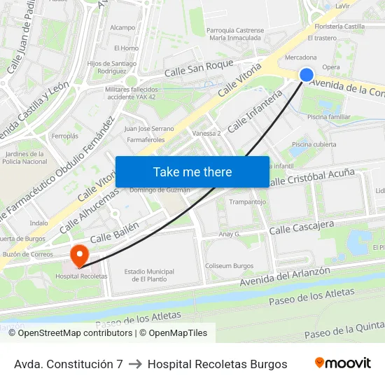 Avda. Constitución 7 to Hospital Recoletas Burgos map