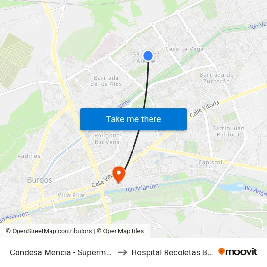 Condesa Mencía - Supermercado to Hospital Recoletas Burgos map