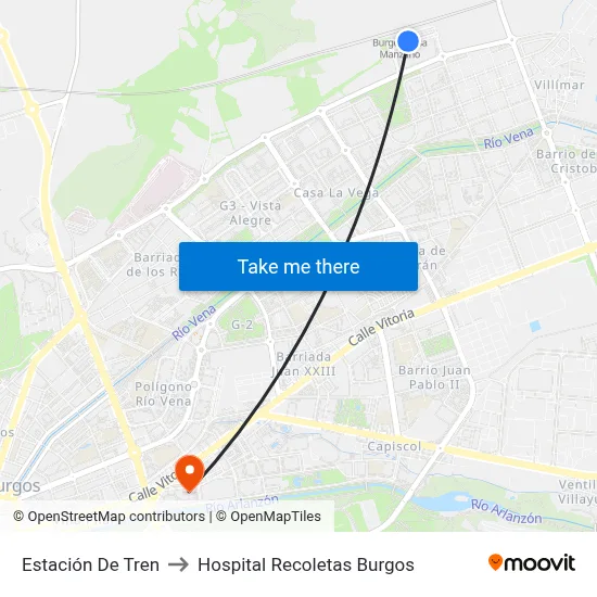 Estación De Tren to Hospital Recoletas Burgos map
