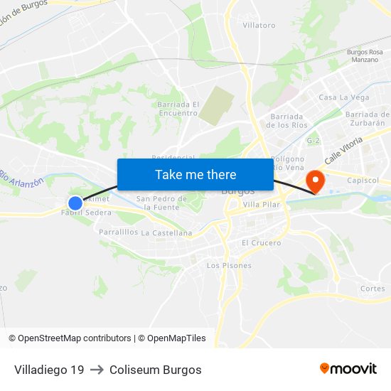 Villadiego 19 to Coliseum Burgos map