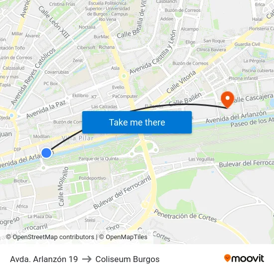 Avda. Arlanzón 19 to Coliseum Burgos map