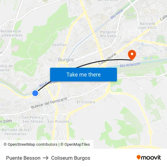 Puente Besson to Coliseum Burgos map
