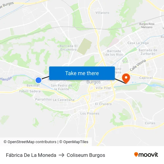 Fábrica De La Moneda to Coliseum Burgos map