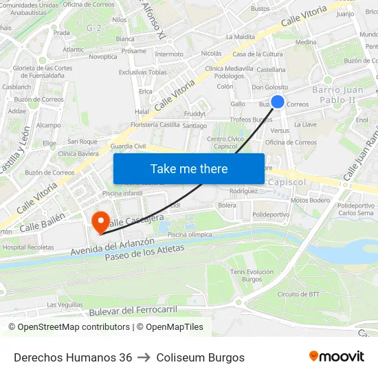 Derechos Humanos 36 to Coliseum Burgos map