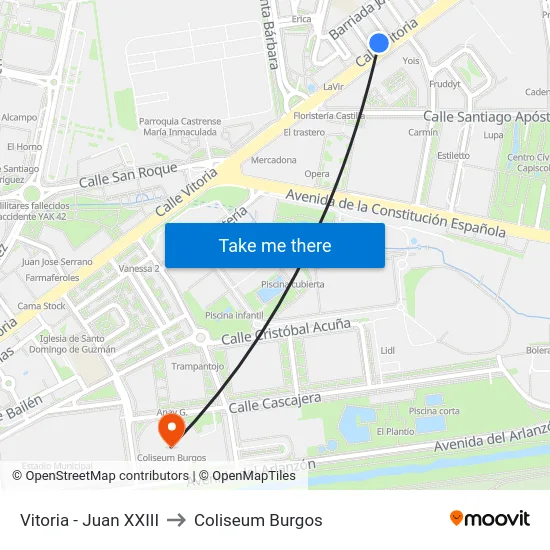 Vitoria - Juan XXIII to Coliseum Burgos map