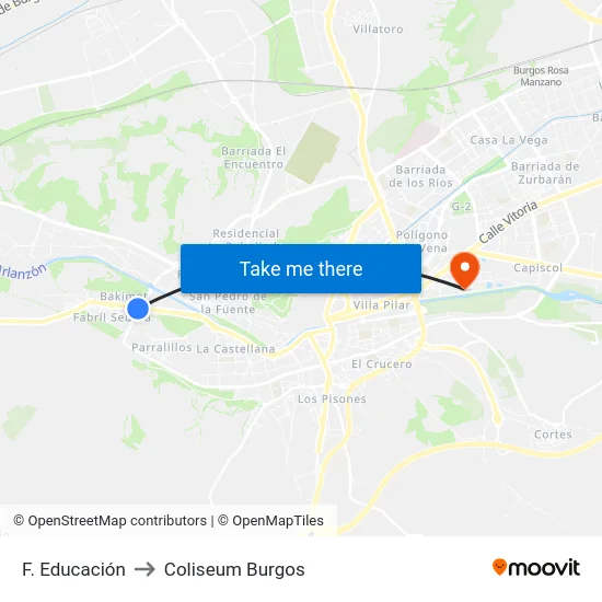 F. Educación to Coliseum Burgos map