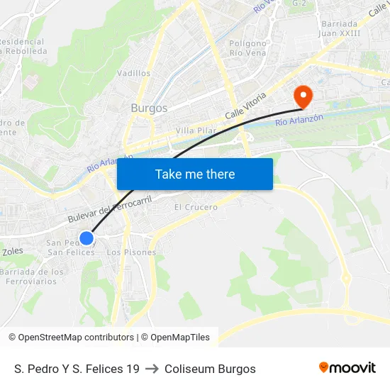 S. Pedro Y S. Felices 19 to Coliseum Burgos map