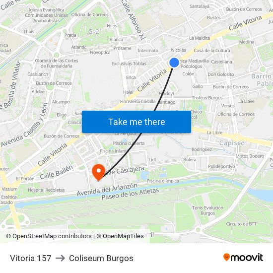 Vitoria 157 to Coliseum Burgos map