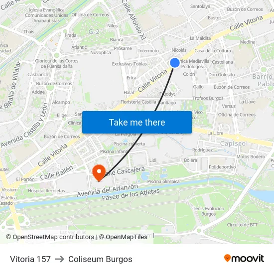 Vitoria 157 to Coliseum Burgos map