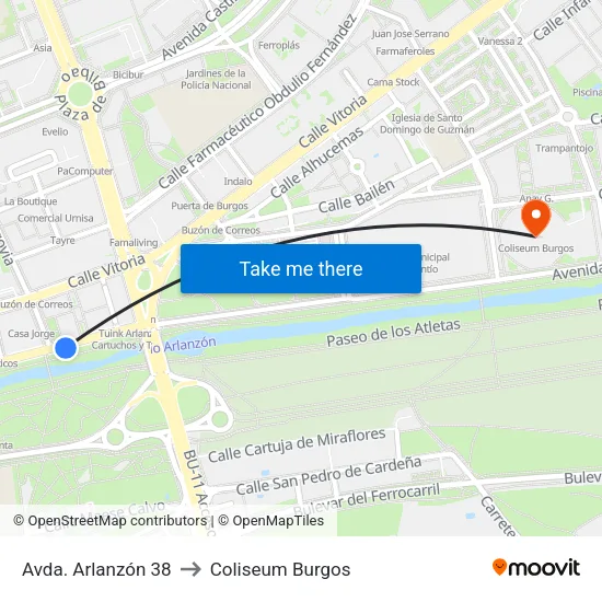 Avda. Arlanzón 38 to Coliseum Burgos map