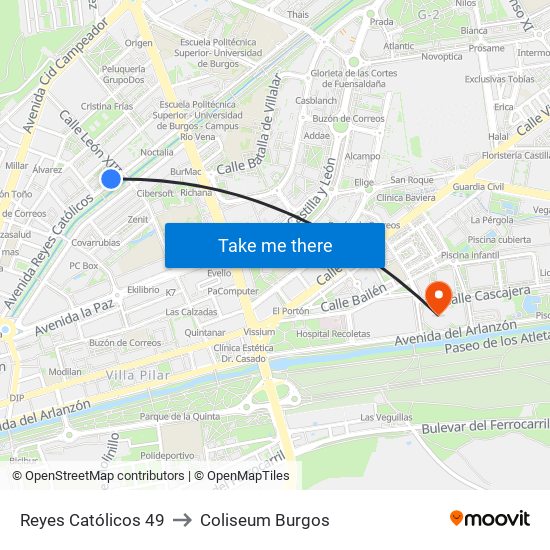 Reyes Católicos 49 to Coliseum Burgos map