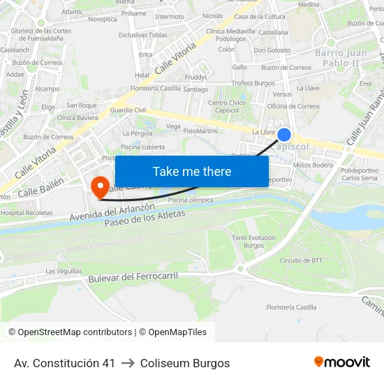 Av. Constitución 41 to Coliseum Burgos map
