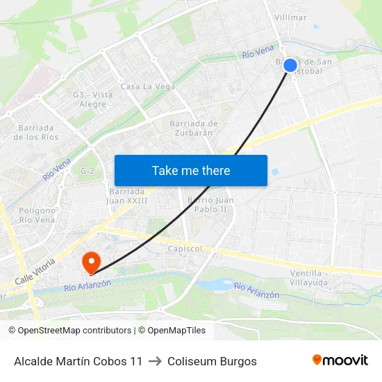 Alcalde Martín Cobos 11 to Coliseum Burgos map