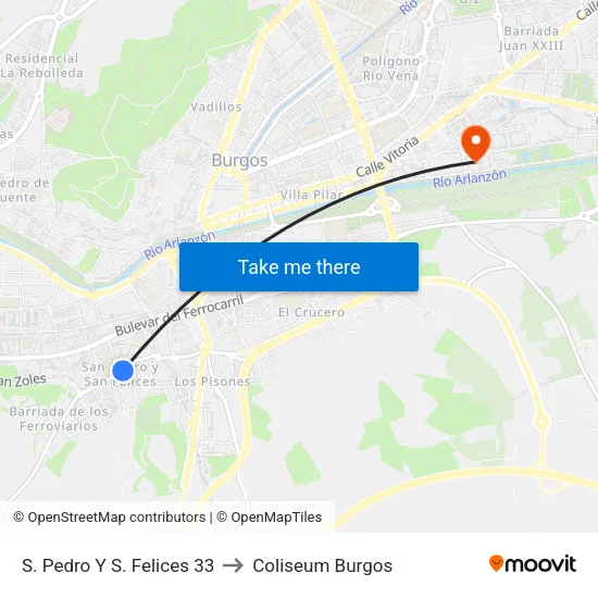 S. Pedro Y S. Felices 33 to Coliseum Burgos map