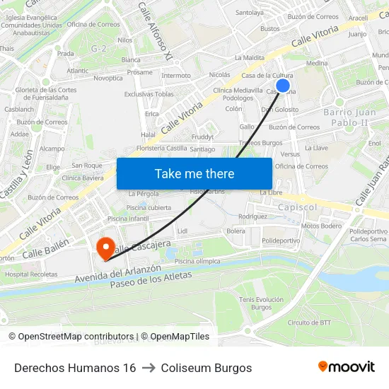 Derechos Humanos 16 to Coliseum Burgos map