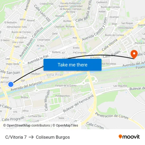 C/Vitoria 7 to Coliseum Burgos map