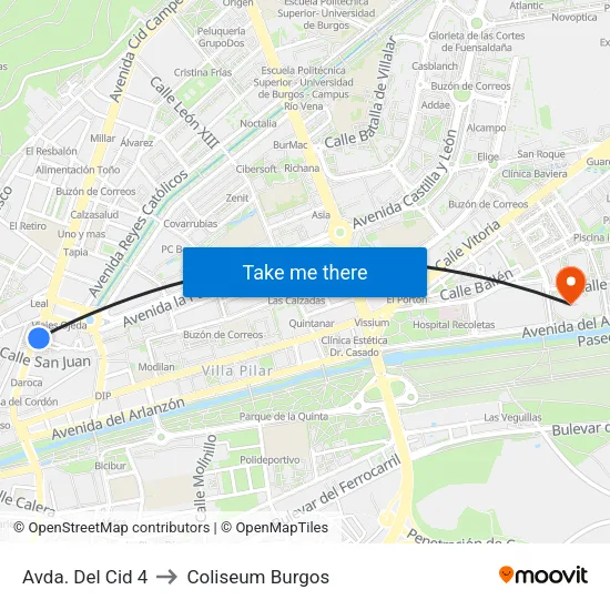 Avda. Del Cid 4 to Coliseum Burgos map