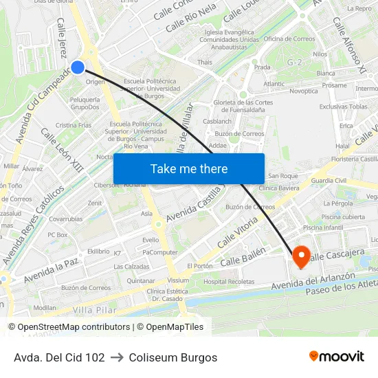 Avda. Del Cid 102 to Coliseum Burgos map