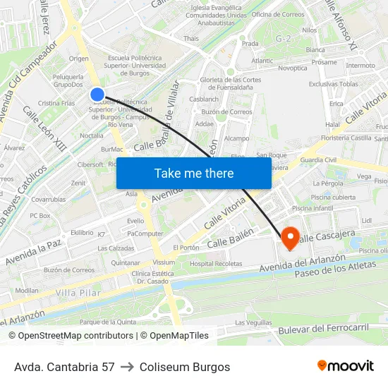 Avda. Cantabria 57 to Coliseum Burgos map