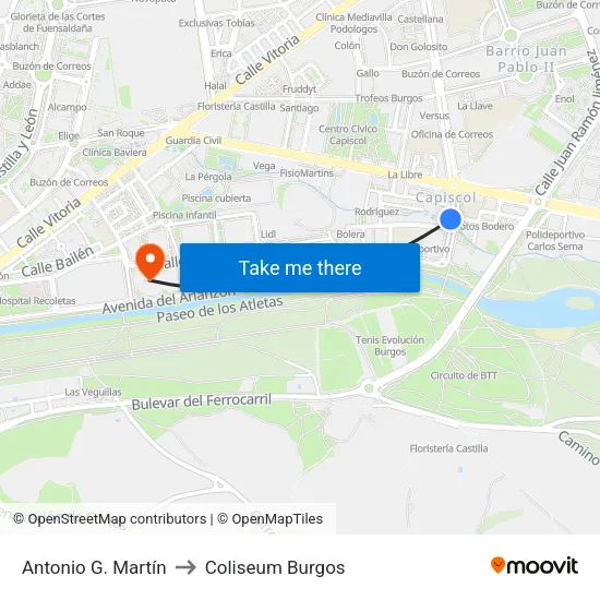 Antonio G. Martín to Coliseum Burgos map
