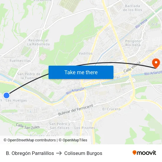 B. Obregón Parralillos to Coliseum Burgos map
