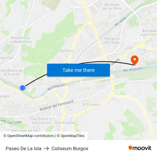 Paseo De La Isla to Coliseum Burgos map
