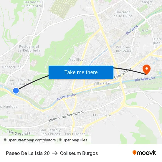 Paseo De La Isla 20 to Coliseum Burgos map