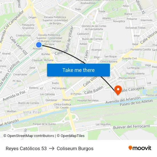 Reyes Católicos 53 to Coliseum Burgos map