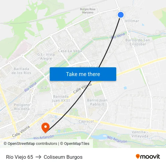 Río Viejo 65 to Coliseum Burgos map