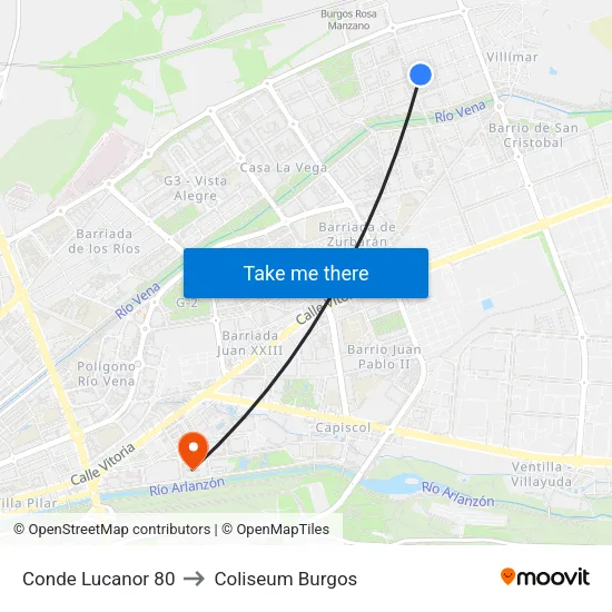 Conde Lucanor 80 to Coliseum Burgos map