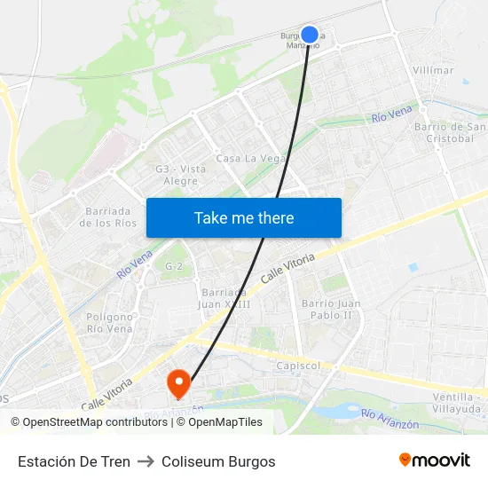 Estación De Tren to Coliseum Burgos map