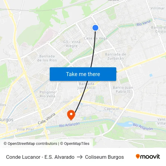 Conde Lucanor - E.S. Alvarado to Coliseum Burgos map