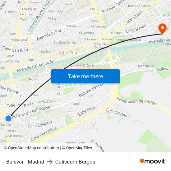 Bulevar - Madrid to Coliseum Burgos map