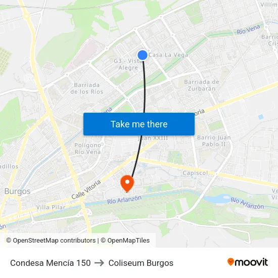 Condesa Mencía 150 to Coliseum Burgos map