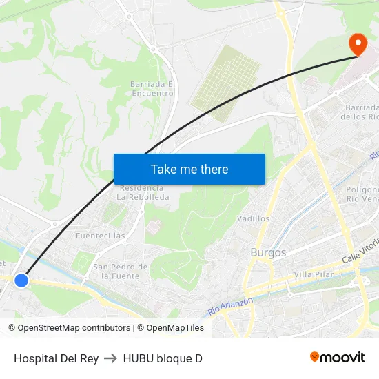 Hospital Del Rey to HUBU bloque D map