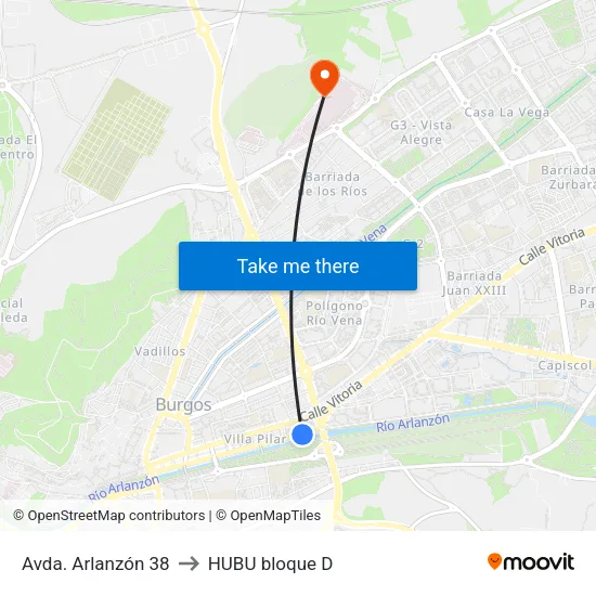 Avda. Arlanzón 38 to HUBU bloque D map