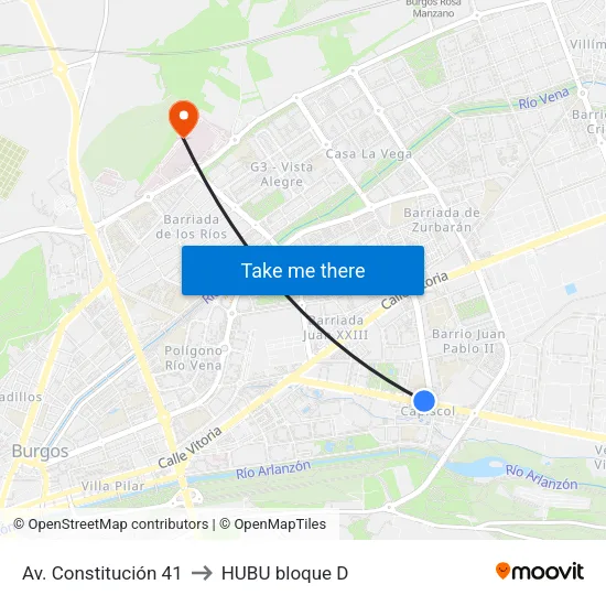 Av. Constitución 41 to HUBU bloque D map