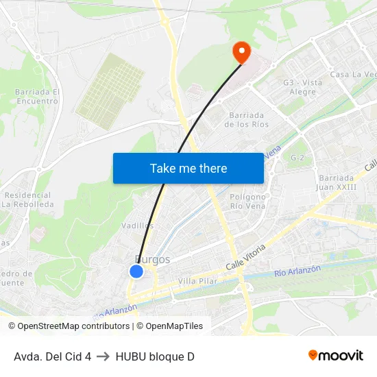 Avda. Del Cid 4 to HUBU bloque D map