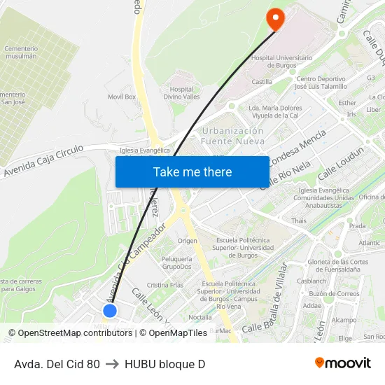 Avda. Del Cid 80 to HUBU bloque D map