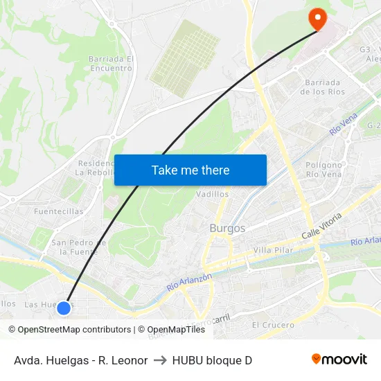 Avda.  Huelgas - R. Leonor to HUBU bloque D map