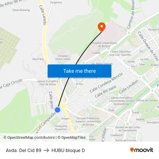 Avda. Del Cid 89 to HUBU bloque D map