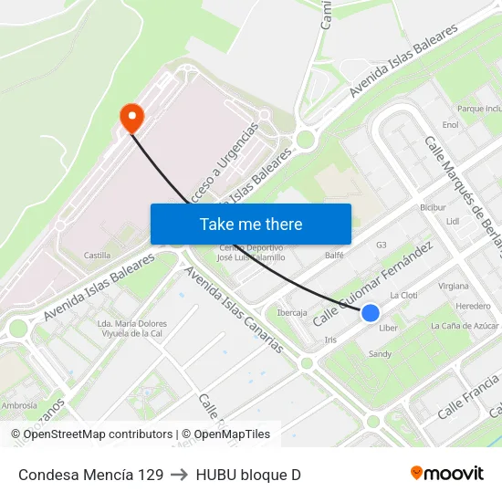 Condesa Mencía 129 to HUBU bloque D map