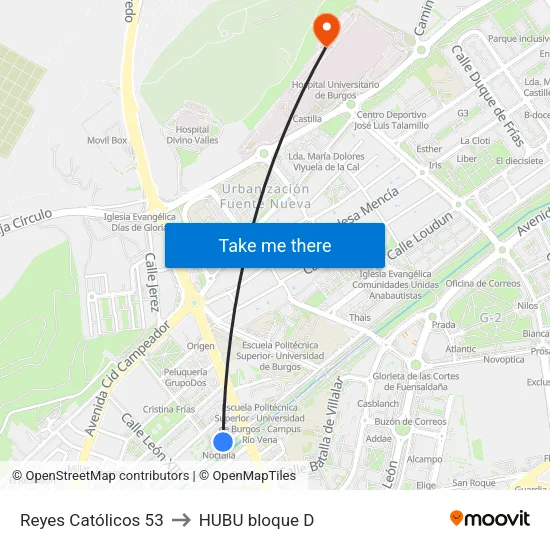 Reyes Católicos 53 to HUBU bloque D map
