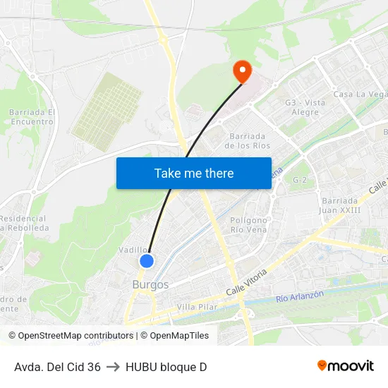 Avda. Del Cid 36 to HUBU bloque D map