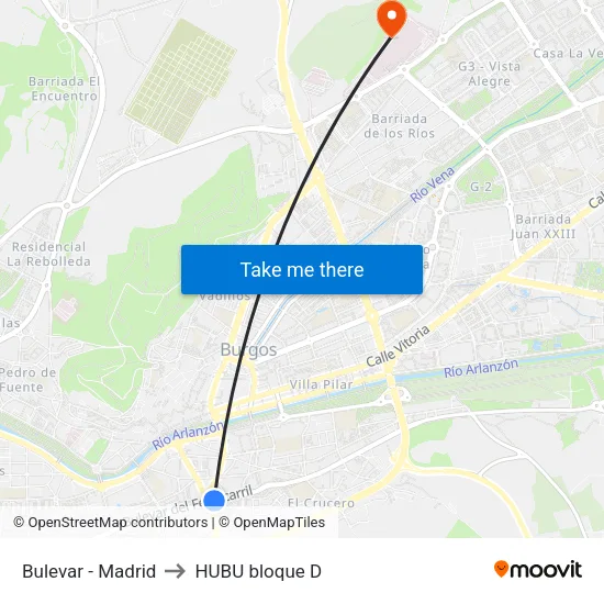 Bulevar - Madrid to HUBU bloque D map
