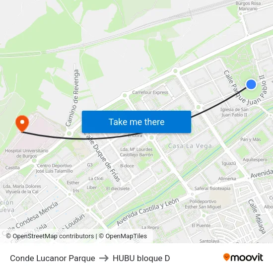 Conde Lucanor Parque to HUBU bloque D map